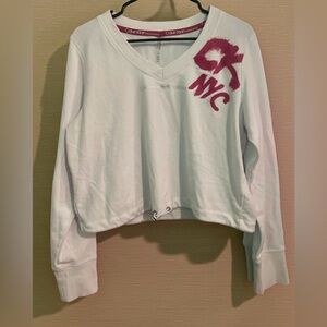 Calvin Klein White V-Neck Sweater with Red Logo